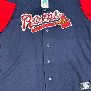 Rome Braves Navy and Red Baseball Jersey signed by former prospect Lucas Hebert